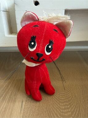 Vintage 1960s R. Dakin & Co. "Dream Pets" Red Velveteen Cat - Made in Japan